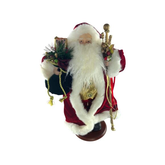 Vintage Santa Claus Figurine With Gift Bag & Staff Christmas Holiday Decoration - Picture 11 of 16